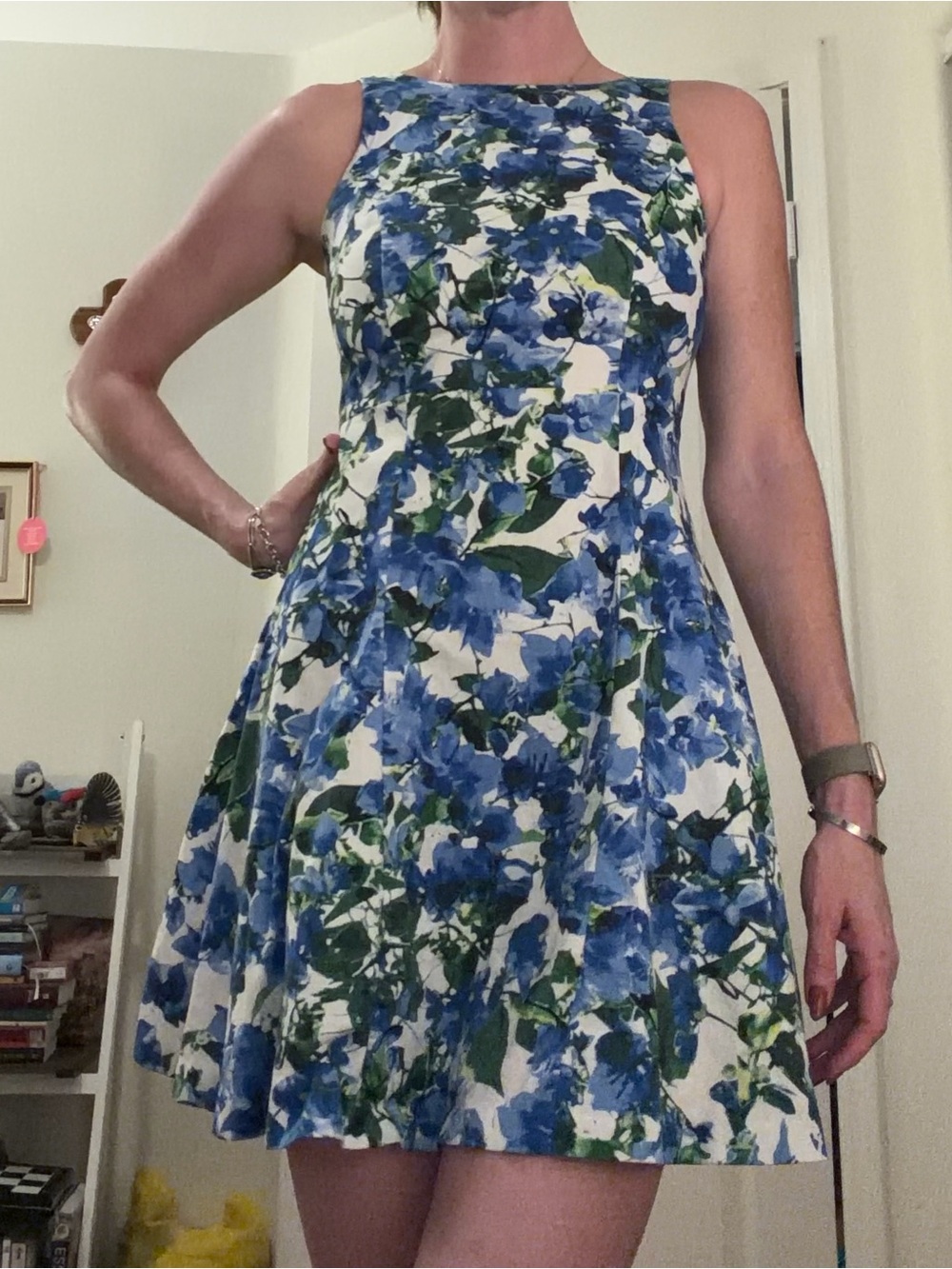 Milly Floral Fit-&-Flare Dress in Blue and Green